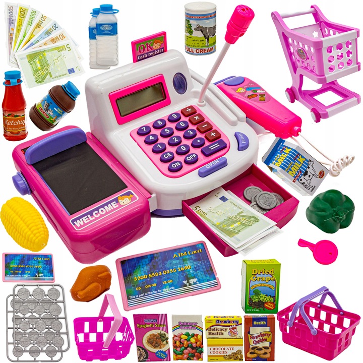 Edukacyjna Kasa Fiskalna Sklepowa Dla Dzieci Wózek Kalkulator Akcesoria
