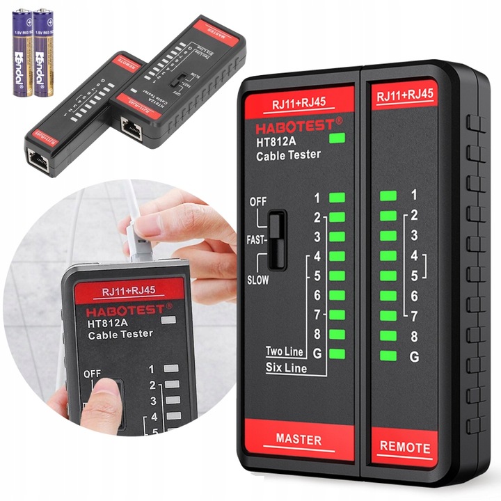 TESTER PRZEWODÓW SIECIOWYCH RJ11 RJ45 LAN SZUKACZ PAR KABLI HABOTEST HT812
