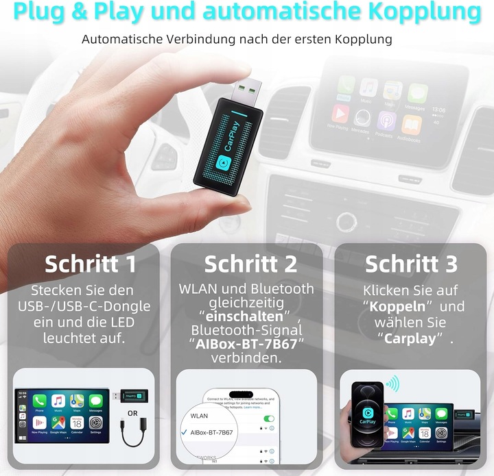 Bezprzewodowy adapter Carplay do iPhone'a iOS 9+ i nowsze Plug & Play