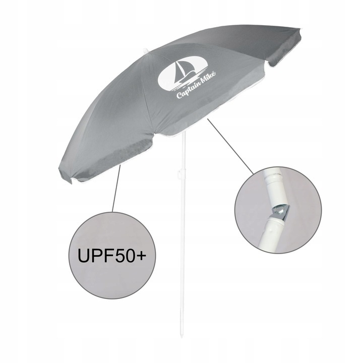 Parasol plażowy łamany z filtrem UPF50+ Captain Mike 160cm szary