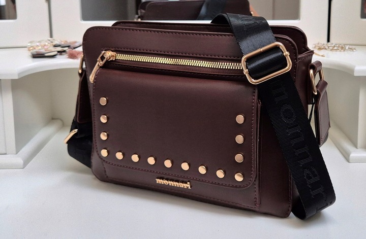 TOREBKA BRĄZOWA LISTONOSZKA MONNARI PASEK LOGO