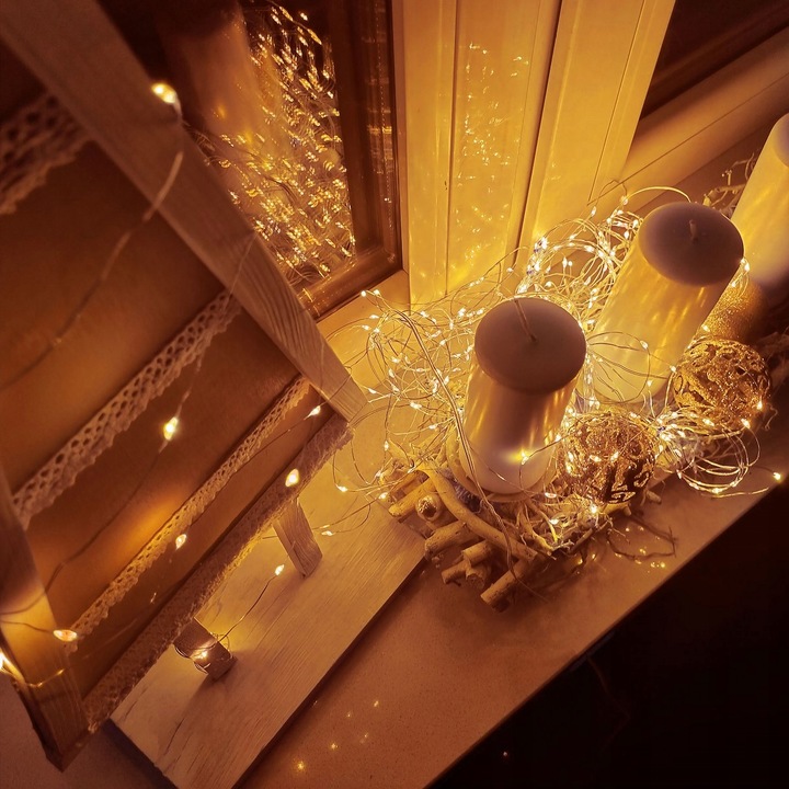 LAMPKI DRUCIKI 200LED MIKRO NA PRĄD CIEPŁE BIAŁE ZASILACZ zew/wew 8 FUNKCJI