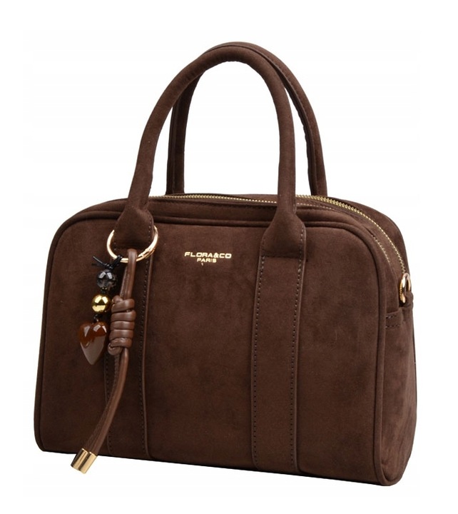 Flora&Co torebka kuferek zamsz CZEKOLADOWA elegancka CASUAL