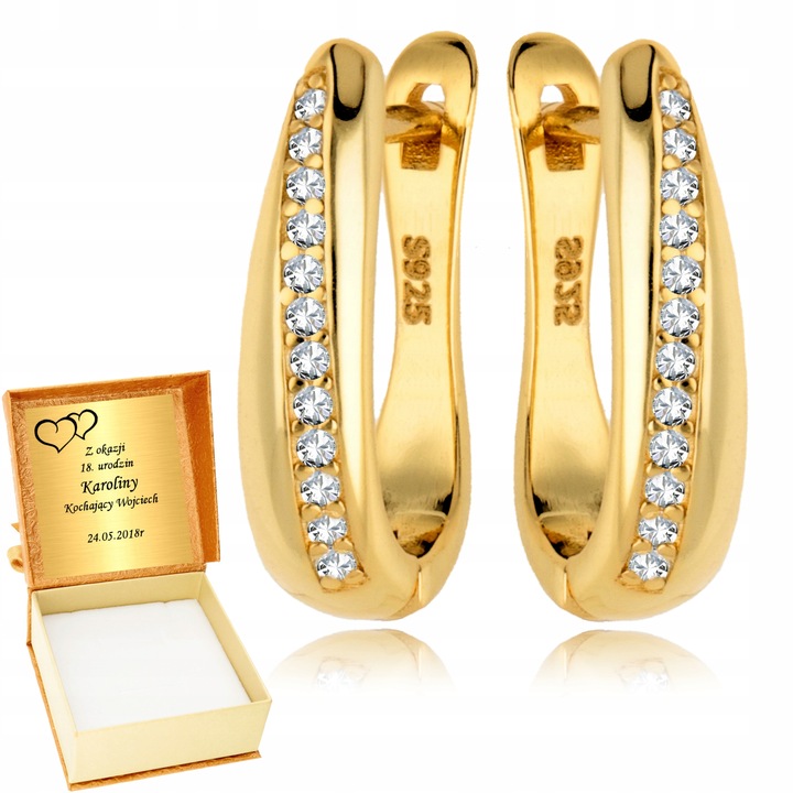 Złote Kolczyki 925 Angielskie Cyrkoniami na prezent Grawer Dla Nauczyciela