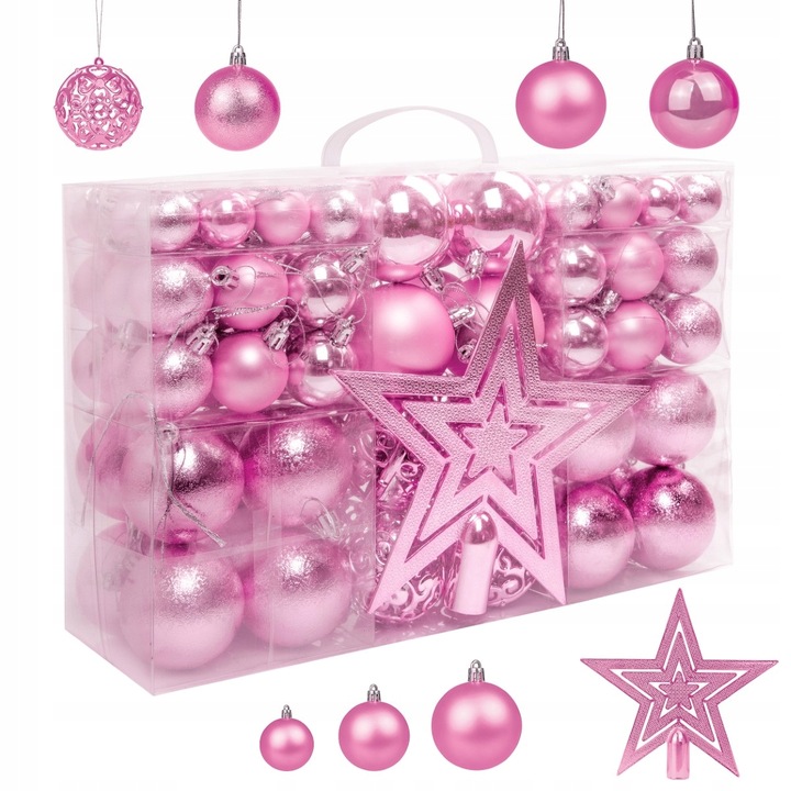 BOMBKI CHOINKOWE NIETŁUKĄCE 6/4/3CM ZESTAW OZDÓB CHOINKOWYCH 101 SZT RÓŻOWY