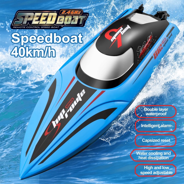 Zdalnie sterowana łódź Outdoor Toy Boat 2.4g 40km/h niebieski