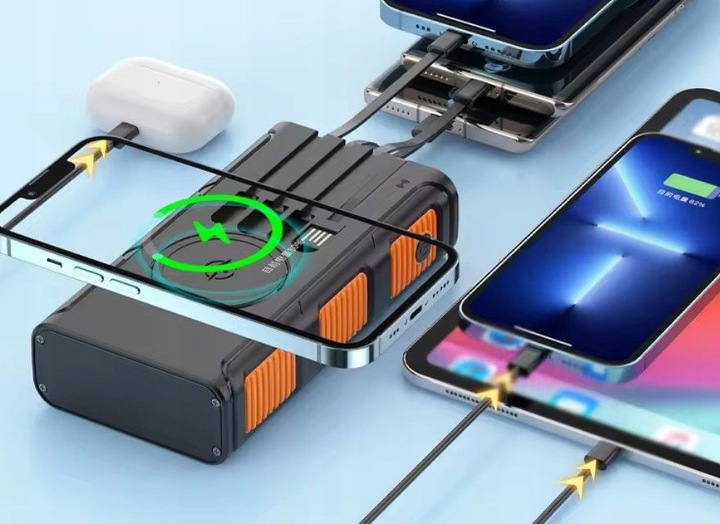 POWERBANK ŁADOWARKA SOLARNY INDUKCJA 36000mAh 8xUSB LATARKA 2x LED USB-C PD