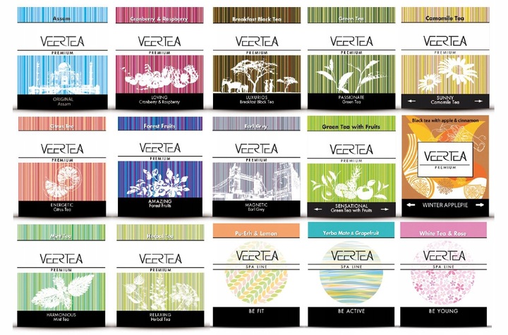 Herbata VEERTEA zestaw 128 saszetek z 16 smaków, 8 saszetek z każdego smaku