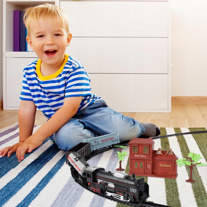 POCIĄG KOLEJKA ELEKTRYCZNA TORY LOKOMOTYWA 3 WAGONY 270CM DŁUGOŚCI STACJA