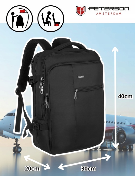 Plecak podróżny turystyczny wielofunkcyjny port USB Peterson bagaż kabinowy
