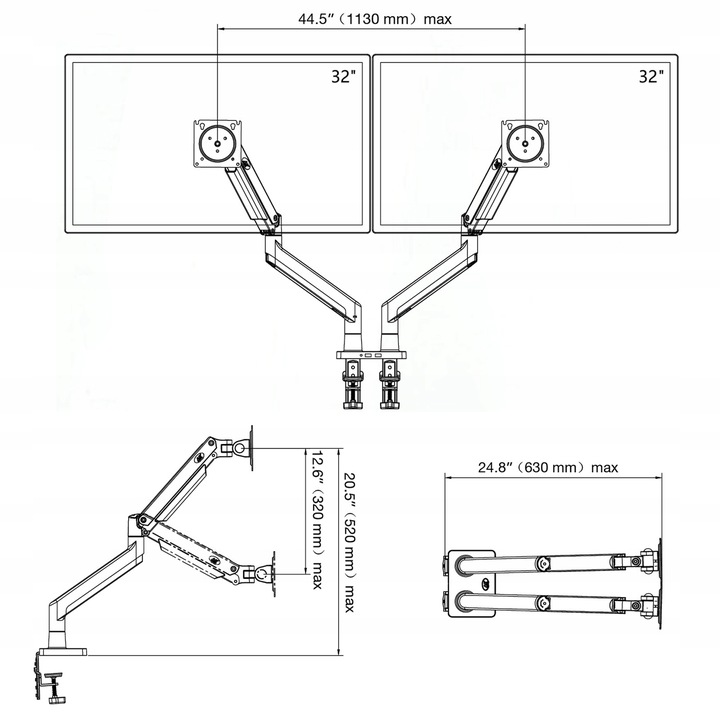 Regulowany Uchwyt Biurkowy na Dwa Monitory 22'-32'