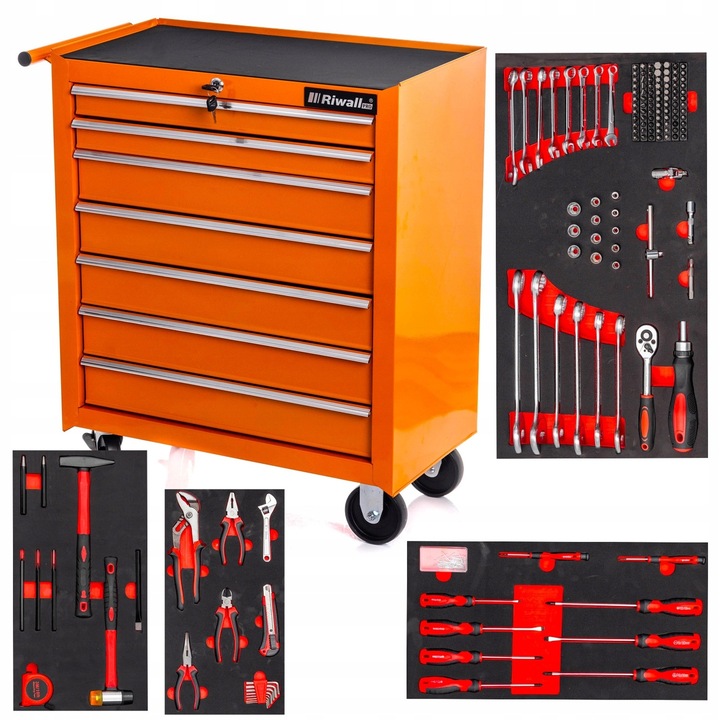 SZAFKA POMARAŃCZOWA WARSZTATOWA WÓZEK NARZĘDZIOWY 688 EL. PRO 7 SZUFLAD