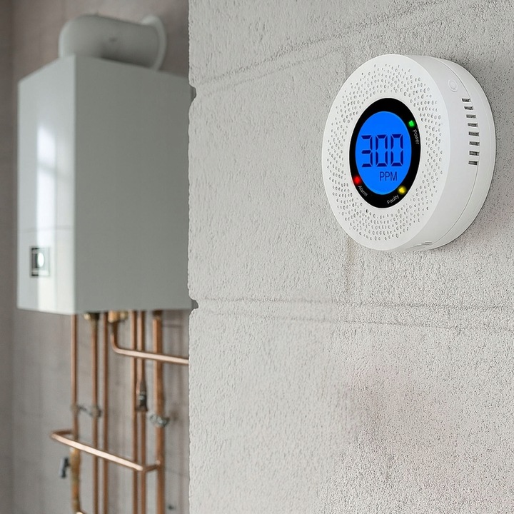 CZUJNIK CZADU DYMU DETEKTOR TLENKU WĘGLA CO GAZU POŻARU OGNIA EKRAN LCD