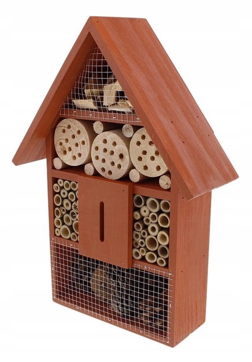 BUDKA LĘGOWA DOMEK HOTEL MOTYLI Z KORĄ + KLOCEK DLA OWADÓW TRAPEZ Z DREWNA