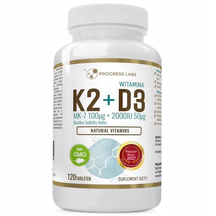 Witamina K2 MK-7 100mcg Natto + D3 2000IU 120 tab.