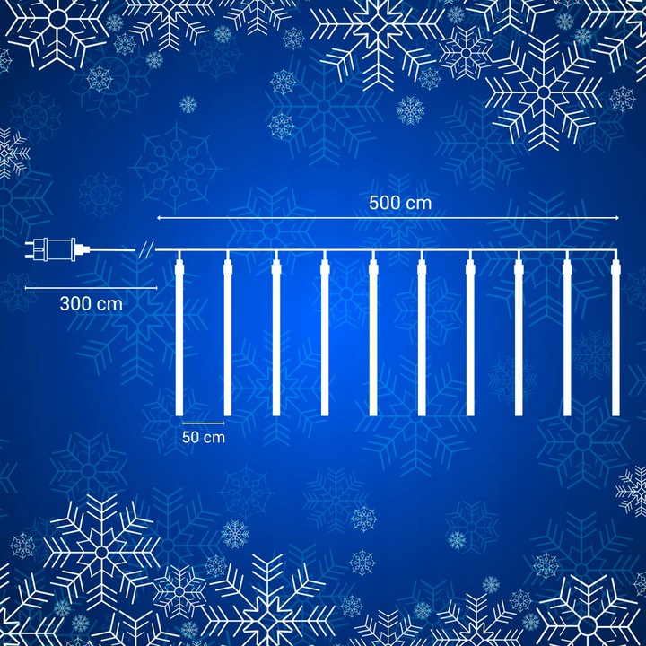METEORY 10 SPOLI 50 CM 360 LED LAMPKI PADAJĄCY ŚNIEG SOPLE GIRLANDA 8 m
