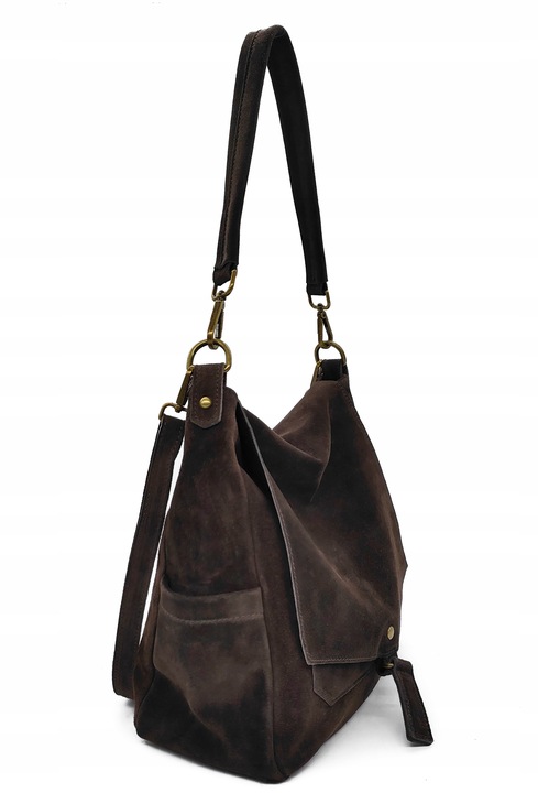 Zamszowa torebka worek skóra brązowa czekoladowa