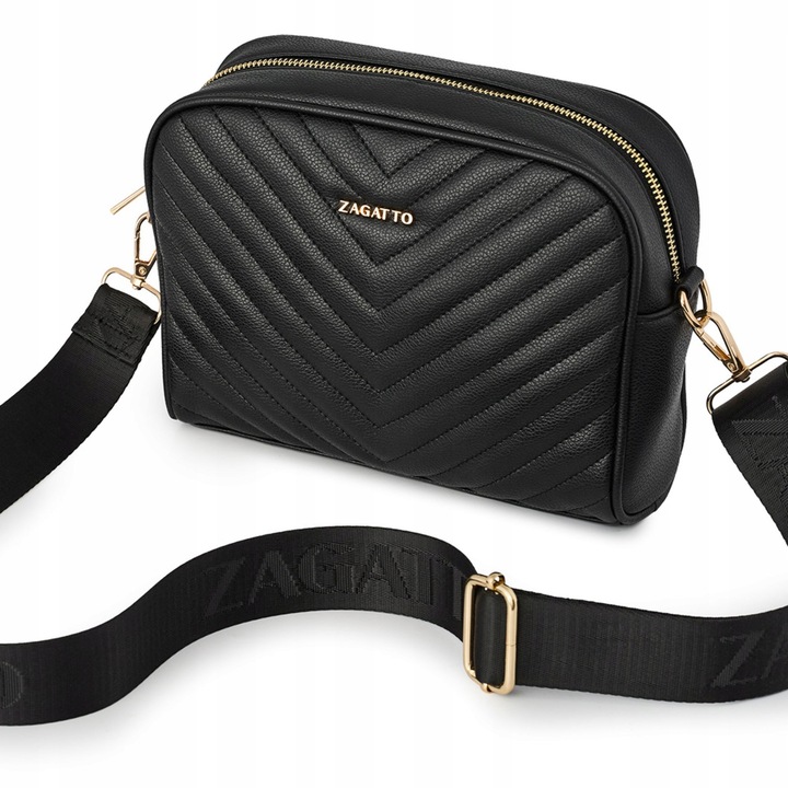 Torebka damska ekoskóra crossbody pikowana V szeroki pasek na ramię ZAGATTO