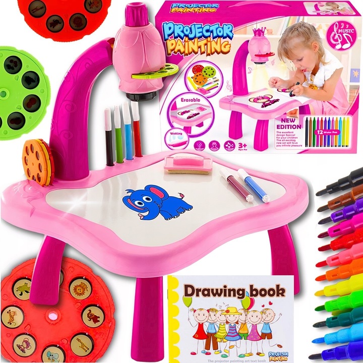 PROJEKTOR RZUTNIK TABLICA STOLIK DO NAUKI RYSOWANIA 24 SLAJDY MAZAKI GRATIS