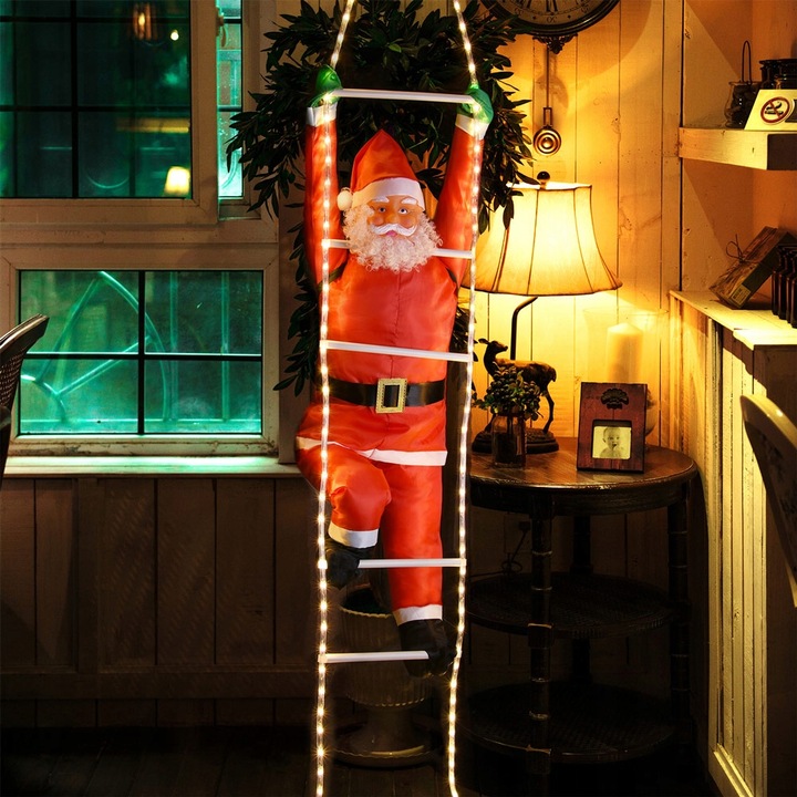 Święty Mikołaj XL na drabinie duży LED Timer dekoracja świąteczna
