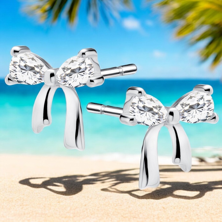 KOLCZYKI SREBRNE 925 Rodowane z cyrkoniami KOKARDKI KOKARDY Wkrętki Dzieci