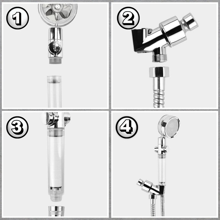 OSZCZĘDNA TURBO SŁUCHAWKA PRYSZNICOWA Z TURBINĄ WENTYLATOREM +WĄŻ+4xFILTR