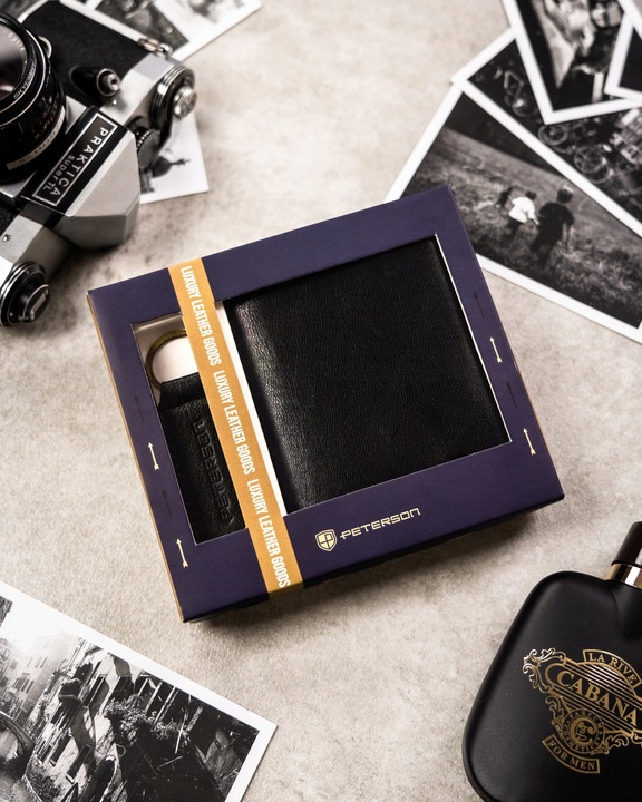 Portfel skórzany męski PETERSON pojemny RFID + brelok pudełko prezent