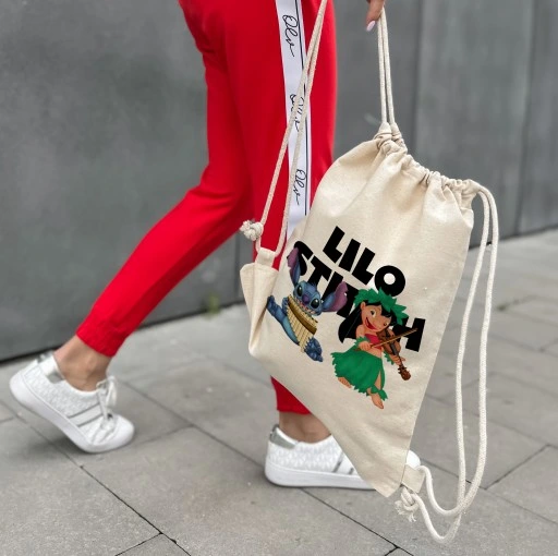 Zestaw Worek Beżowy + Kubek Biały LILO I STITCH Wz