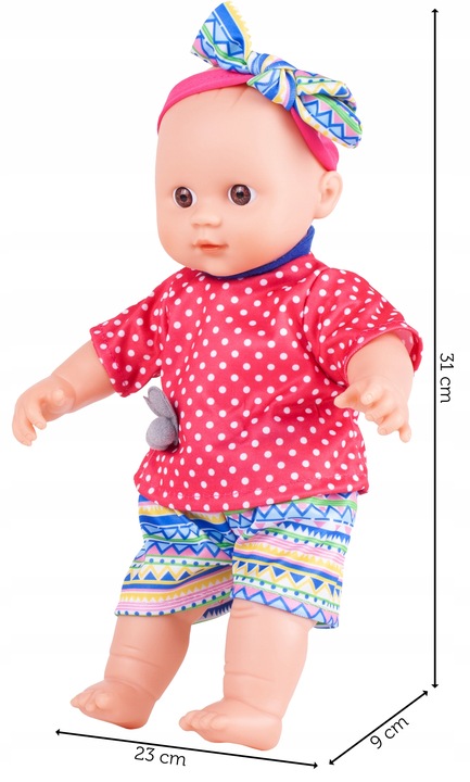 LALKA MIĘKKA INERAKTYWNA BOBAS NIEMOWLAK ZE SMOCZKIEM WYDAJE DŹWIĘKI 31 CM