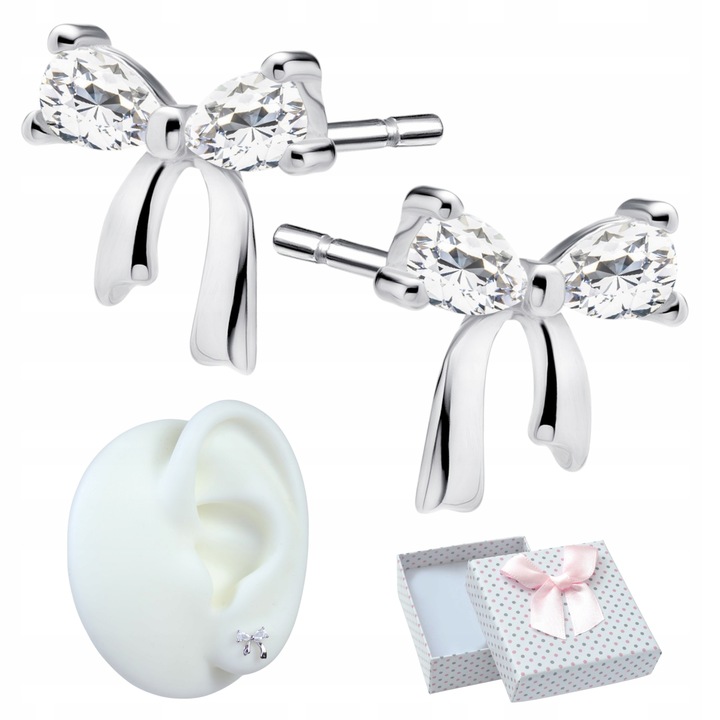 KOLCZYKI SREBRNE 925 Rodowane z cyrkoniami KOKARDKI KOKARDY Wkrętki Dzieci