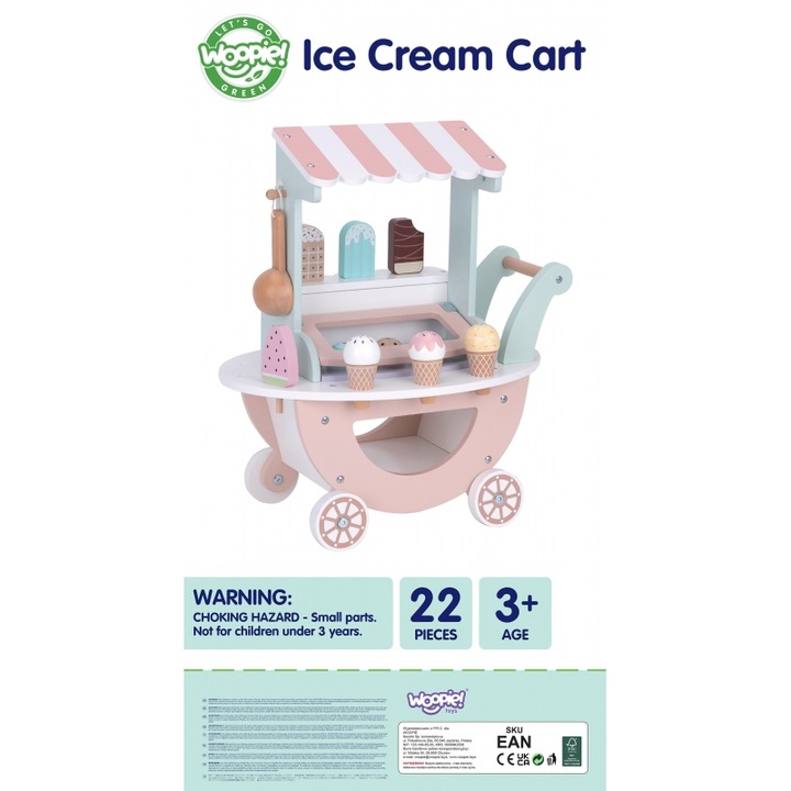 Lodziarnia XXL Sklepik Pastelowy Wózek z Lodami WOOPIE GREEN