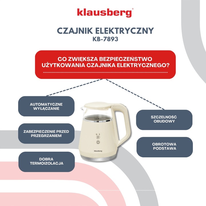 Czajnik elektryczny Klausberg KB-7893 szklany LED 1L Programy temperatury