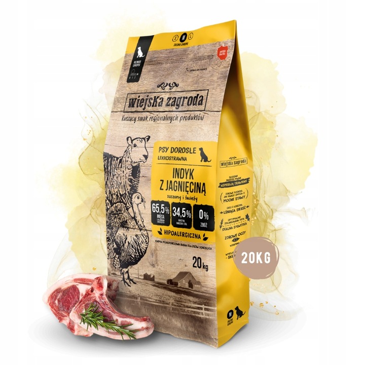 Wiejska Zagroda Karma sucha dla psa INDYK z JAGNIĘCINĄ Średnie rasy M 20kg