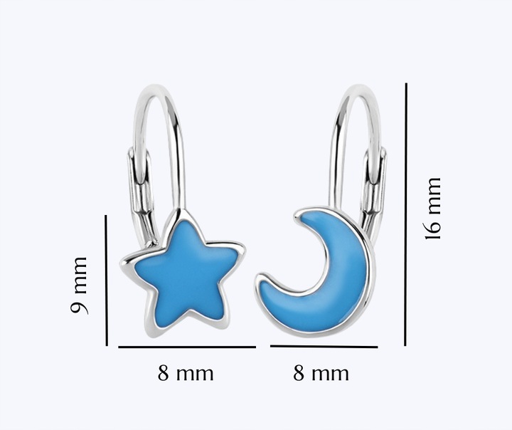 KOLCZYKI SREBRNE DLA DZIEWCZYNKI ŚWIECĄCE W CIEMNOŚCI GWIAZDKA KSIĘŻYC 925