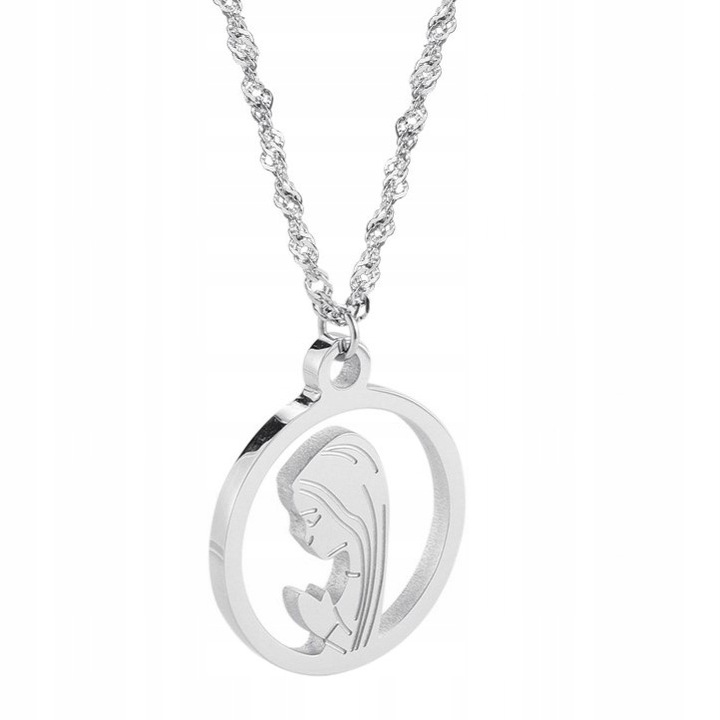 Łańcuszek srebrny medalik komunijny Matka Boska komunii stal L316 Chrzest