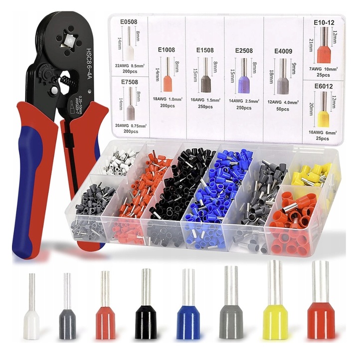 ZACISKARKA DO TULEJEK KONEKTORÓW PRZEWODÓW ZESTAW PRASKA + 1200 SZT TULEJEK