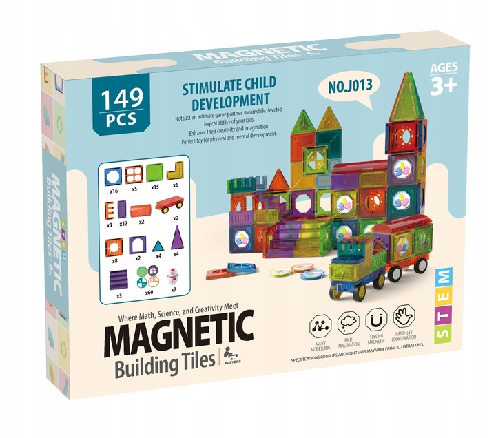 KLOCKI MAGNETYCZNE KONSTRUKCYJNE DUŻE PANELE EDUKACYJNE 3D DLA DZIECI 149EL