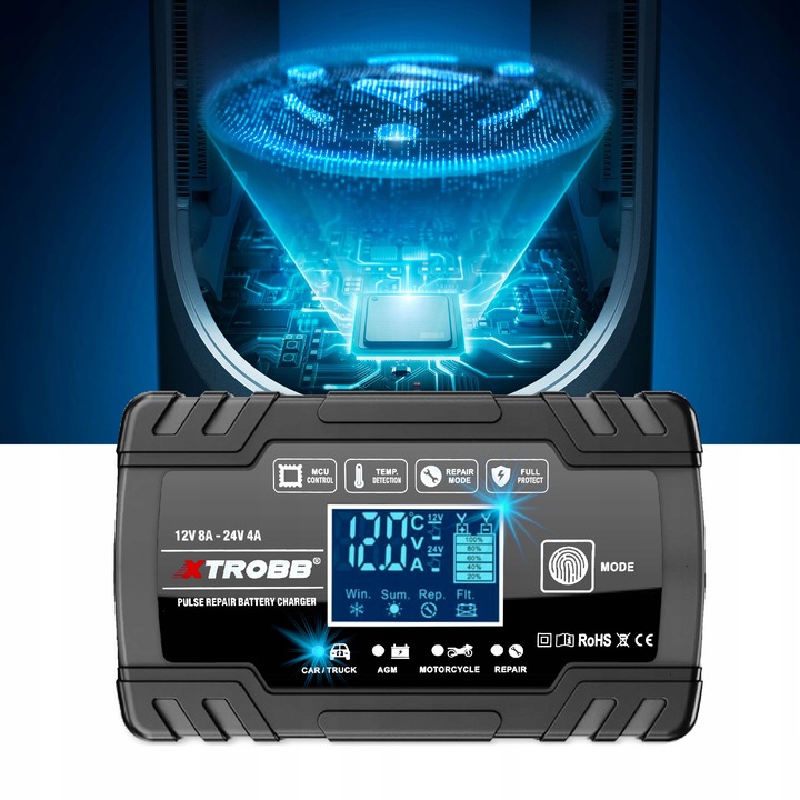 Prostownik SAMOCHODOWY AUTOMATYCZNY Z FUNKCJĄ NAPRAWY AKUMULATORÓW 12V 24V