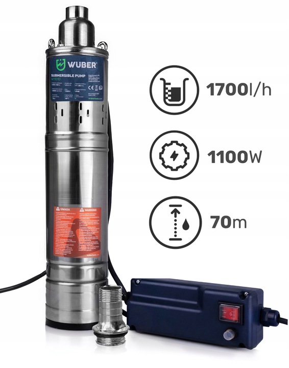 POMPA GŁĘBINOWA ŚRUBOWA 1100W DO WODY CZYSTEJ 1" DO STUDNI MOCNA 1700 L/H