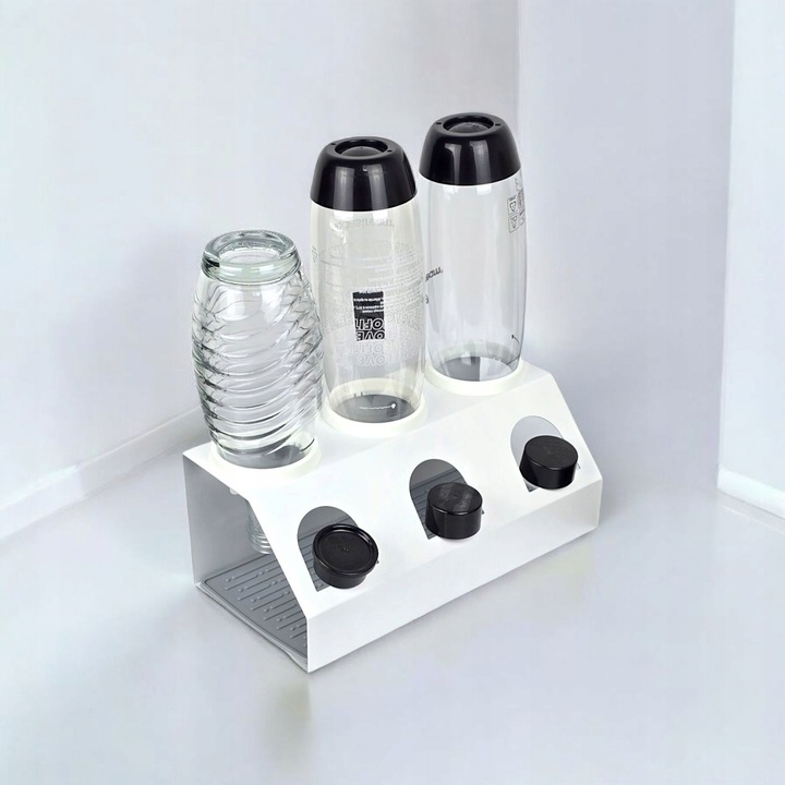 OCIEKACZ STOJAK METALOWY BIAŁY NA 3 BUTELKI DO SATURATORA SODASTREAM BRITA