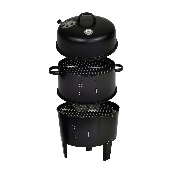 DOMOWA WĘDZARNIA GRILL WĘGLOWY Z TERMOMETREM 3 RUSZTY BBQ 1004