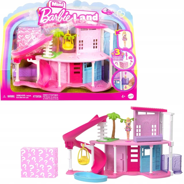 BARBIE MINI BARBIELAND DOMEK MARZEŃ DLA LALEK ZJEŻDŻALNIA + MINI LALKA AKC.