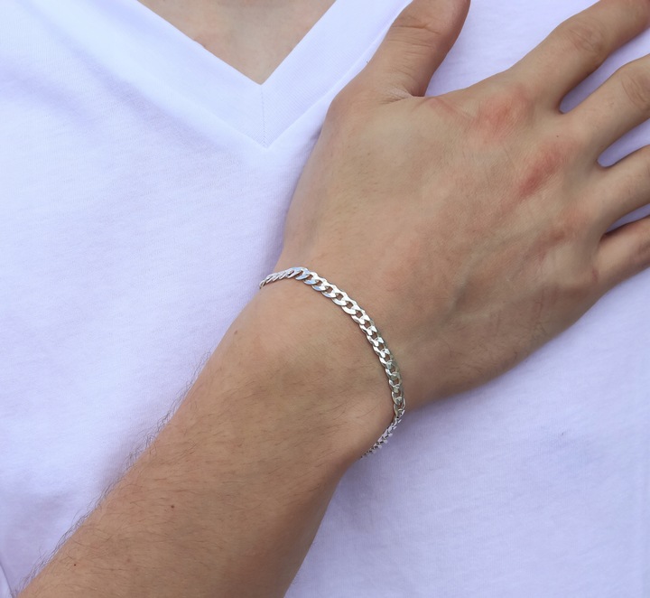 SREBRNA PEŁNA BRANSOLETKA MĘSKA PANCERKA SOLIDNA PR. 925 + GRAWER GRATIS