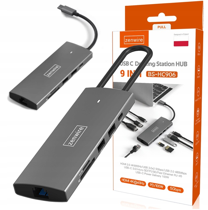 HUB USB-C Przejściówka ADAPTER 9w1 HDMI Gigabit Ethernet Macbook Pro Air M3