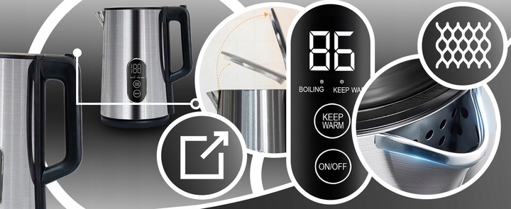 CZAJNIK ELEKTRYCZNY BEZPRZEWODOWY DOTYKOWY 1800W REGULACJA TEMPERATURY 1,8L
