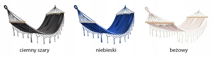 HAMAK OGRODOWY BOHO MAKRAMOWY DRĄŻEK PAŁĄK JEDNOOSOBOWY POKROWIEC BEŻOWY