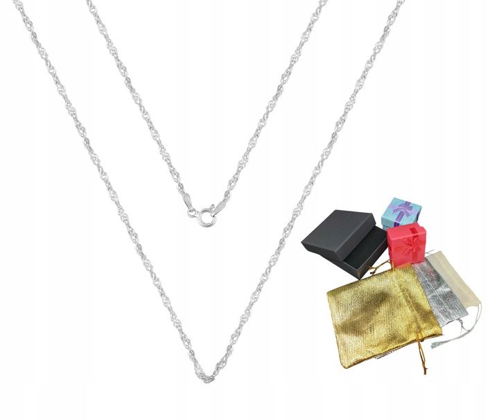 Delikatny Skręcany Łańcuszek Srebrny 925 Naszyjnik Singapur 45 cm x 2 mm