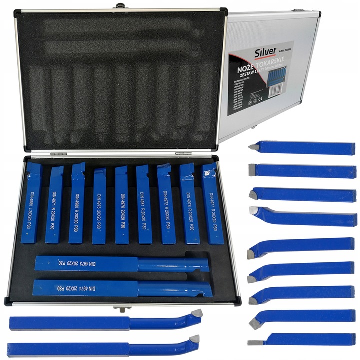 ZESTAW NOŻY TOKARSKICH STALOWYCH 20x20mm 11 SZTUK NÓŻ TOKARSKI 10885