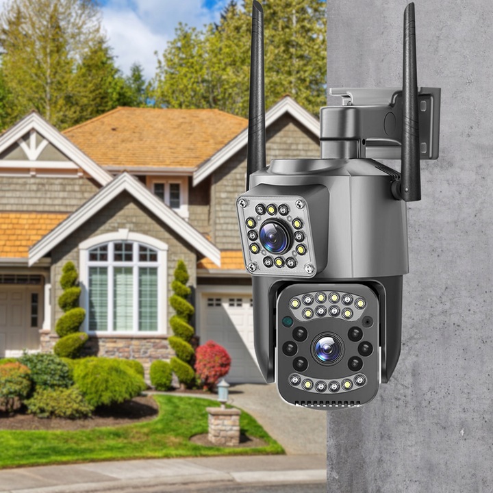 PODWÓJNA ZEWNĘTRZNA KAMERA WIFI 4MPX OBROTOWA BEZPRZEWODOWA QUADHD DETEKCJA