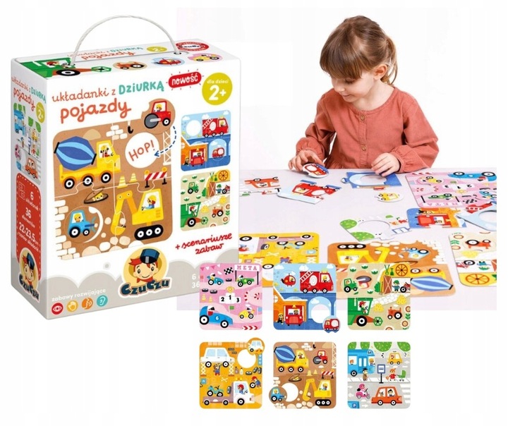 CZUCZU Puzzle Układanki z Dziurką POJAZDY 6 Układanek 36 Elementów 2+